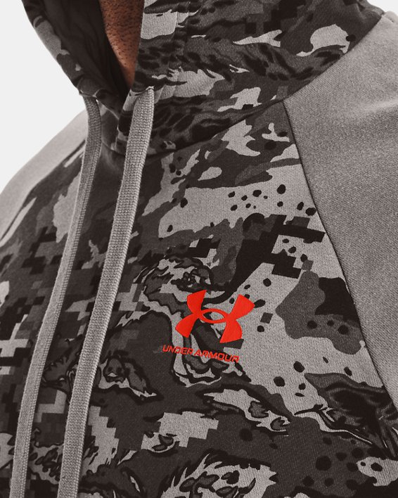 Sudadera con capucha de tejido Fleece UA Rival Camo Script para hombre, Gray, pdpMainDesktop image number 3